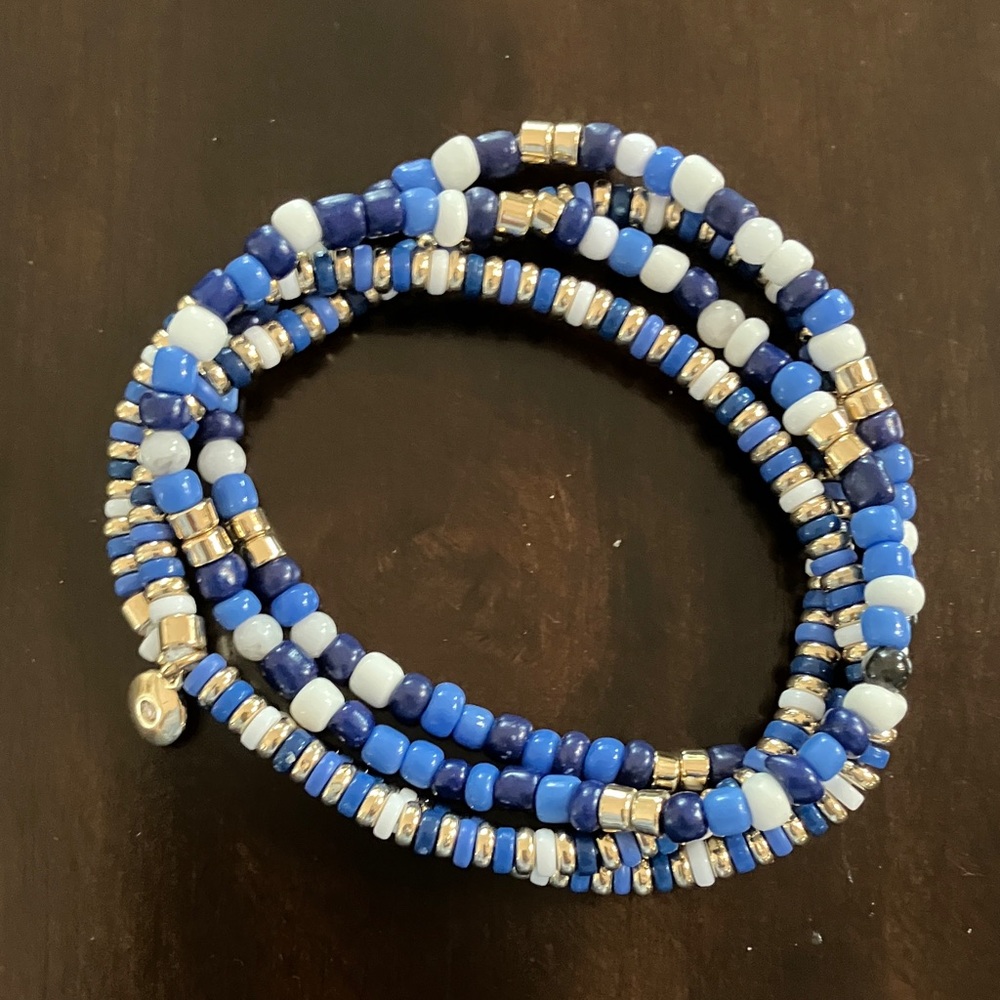 J. Crew Navy and Silver Beaded Bracelet